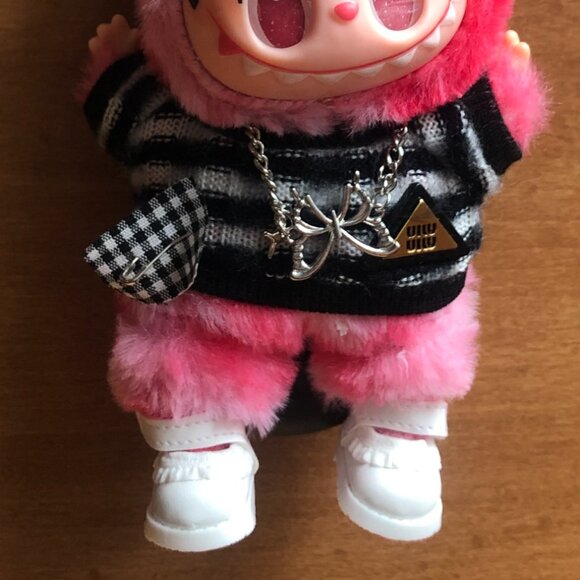 Handmade Labubu Lafufu Pink Red Plush Doll Keychain Accessory - Picture 3 of 6